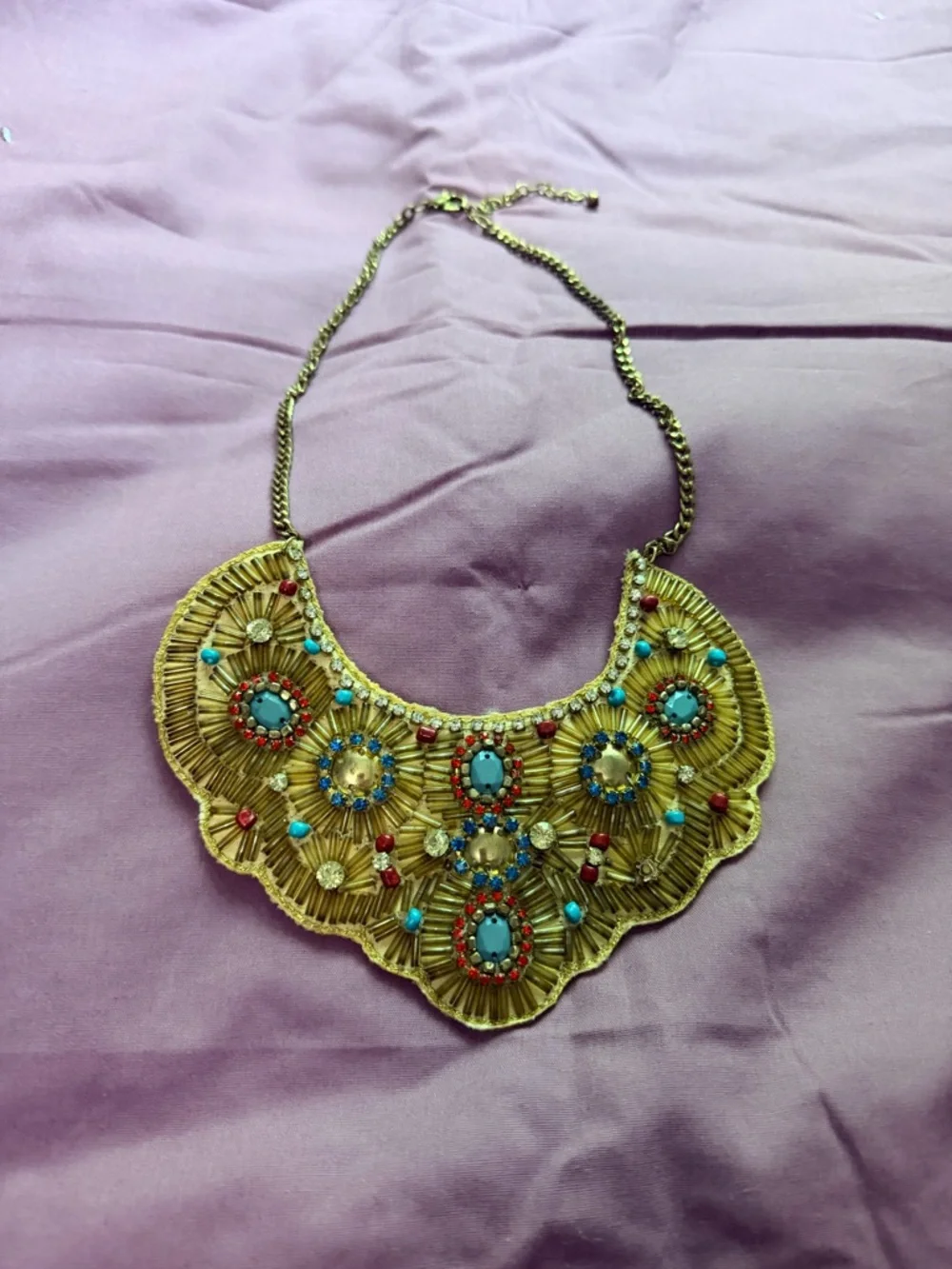 Boho Statement Necklace with Turquoise & Red Accents